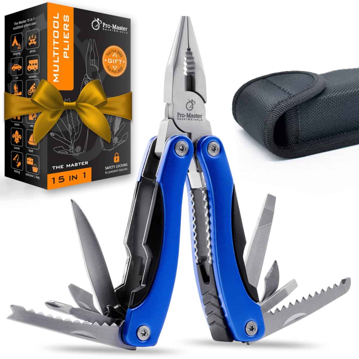 Multitool Messer, Geschenke für Vater, Ehemann, Männer, Vatertag. 15-in-1 Werkzeug inkl. Faltsäge, Drahtschneider, Zange, Camping, Angeln, Jagd, Wandern, Auto oder als Survival Messer. Set mit Hülle