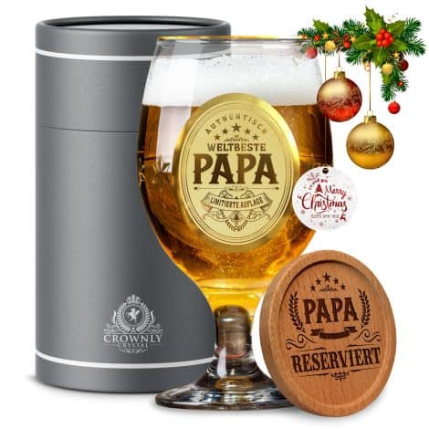 Bierglas “Bester Papa” mit Gravur: Das perfekte personalisierte Geburtstagsgeschenk für Väter, von CROWNLY CRYSTAL®.