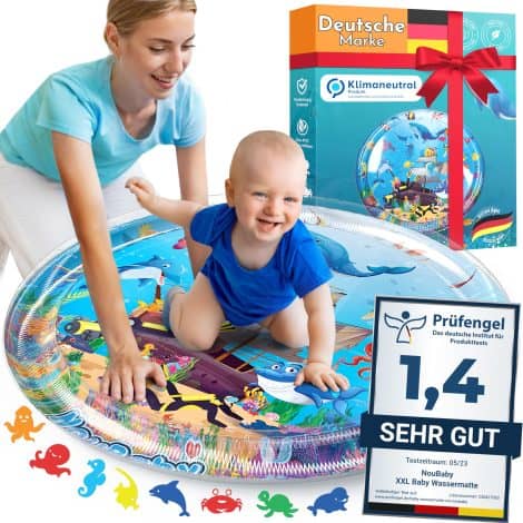 XXL Wasserspielmatte NouBaby® für Babys ab 3, 6 und 9 Monaten. Frei von BPA. Ideal für Bauchlage und Spielen im Wasser.