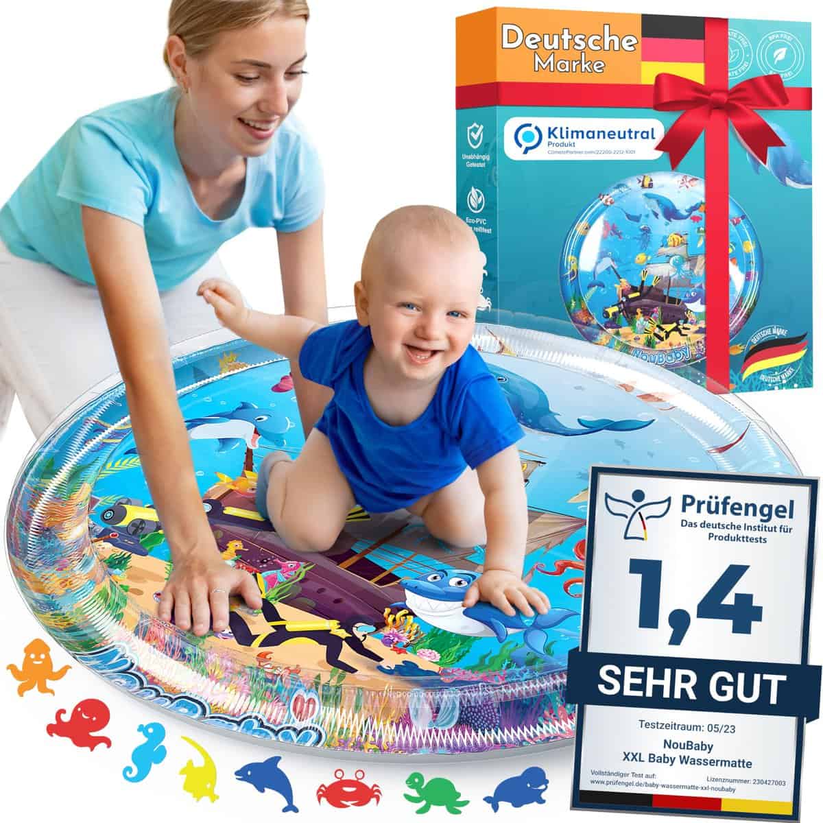 NouBaby® Wassermatte Baby BPA Frei XXL I Babymatte und Spielzeug ab 3, 6 und 9 Monate I Wasserspielmatte Baby, Aqua Matte Baby als Baby Wassermatte, Bauchlage Spielzeug Baby und Baby Matte Wasser