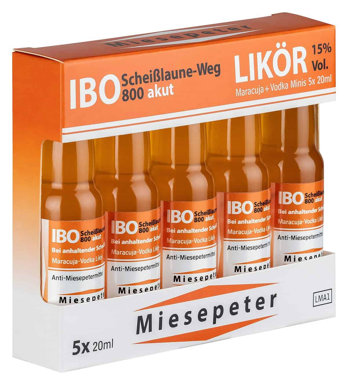 Miesepeter Likör Minis - IBO Scheißlaune-Weg 800 akut (Maracuja + Vodka, 5 x 20ml)