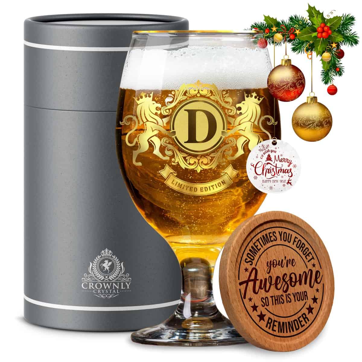 CROWNLY CRYSTAL® Personalisierte Geschenke Männer Bierglas Mit Gravur Vater Geschenk Mann Liebesgeschenke für Männer Alkohol Geschenke für Papa Witzige Geschenke für Männer (D)