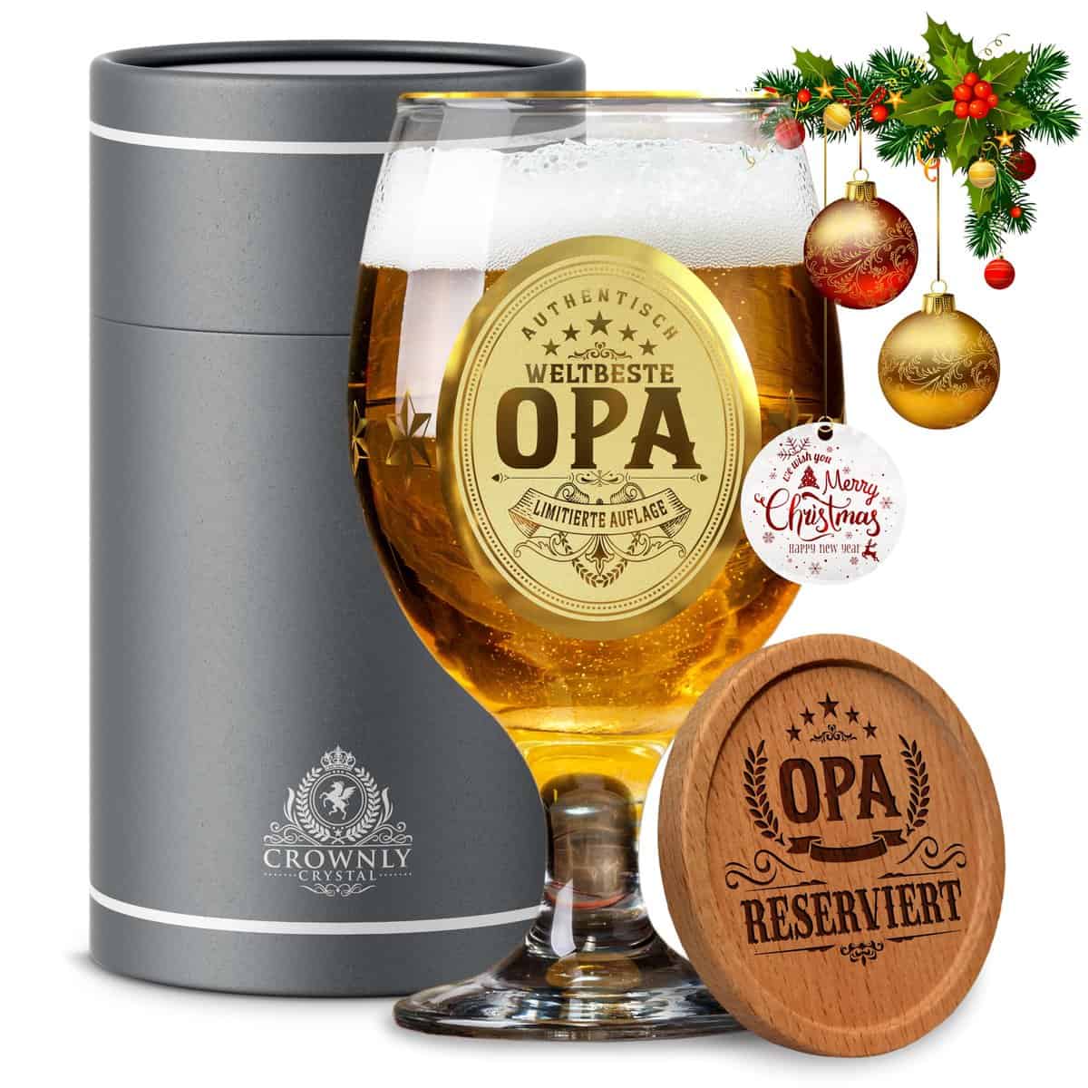 CROWNLY CRYSTAL® Personalisierte Geschenke für Opa Bierglas Mit Gravur Opa Geschenk Ruhestand Geschenk für Opa Weihnachtsgeschenke für Männer Geburtstagsgeschenk für Opa Geschenke Geburtstag