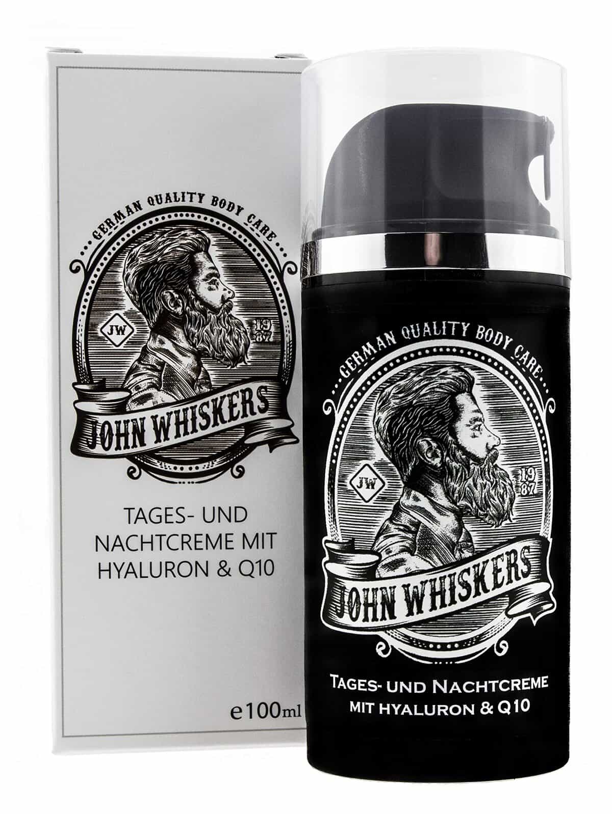 John Whiskers Tages- und Nachtcreme – Made in Germany – mit Hyaluron und Q10 – Gesichtspflege und Feuchtigkeitscreme für Männer