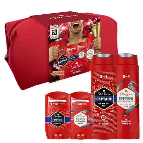 Old Spice Fußball-Kultur-Geschenkset für Männer mit Captain Deo Stick 50ml & Duschgel 250ml, Deep Sea Deo Stick 50ml & Duschgel 250ml: Ein tolles Geschenkset für Fußballfans, inklusive Deo Stick und Duschgel.