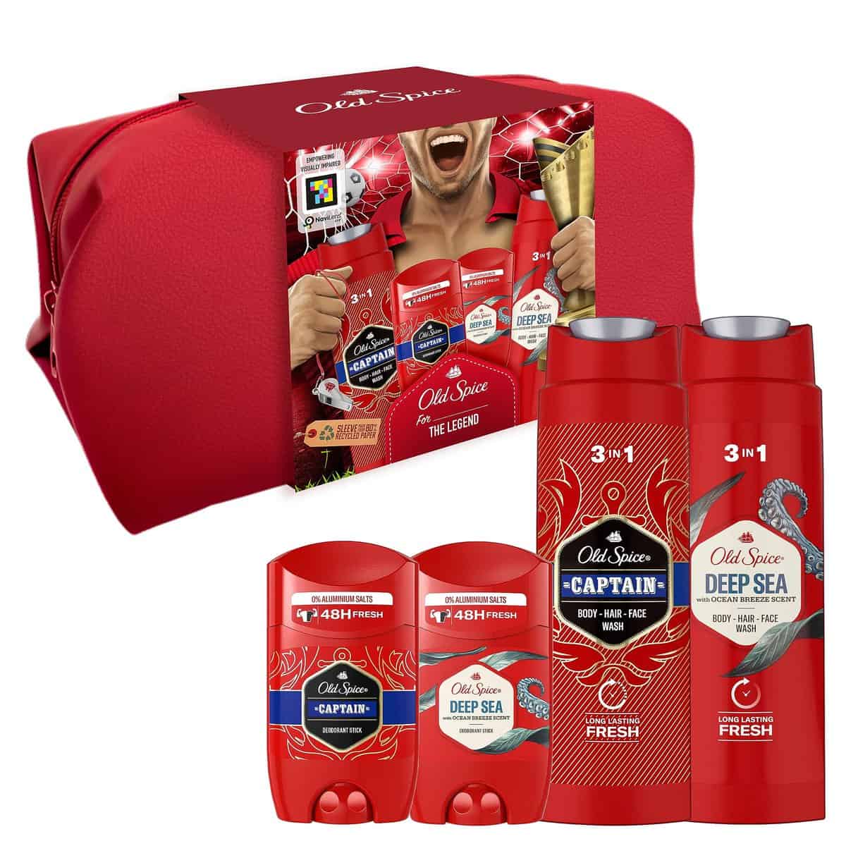 Old Spice Fußball Kulturbeutel Geschenkset für Männer mit Captain Deo Stick 50ml & Duschgel 250ml, Deep Sea Deo Stick 50ml & Duschgel 250ml