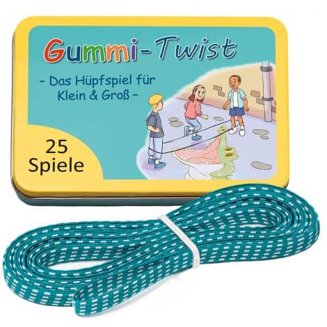 GLÜCKSWOLKE Gummitwist + Buch mit 25 Spielen – Spielzeug für drinnen und draußen, ab 6 Jahren.