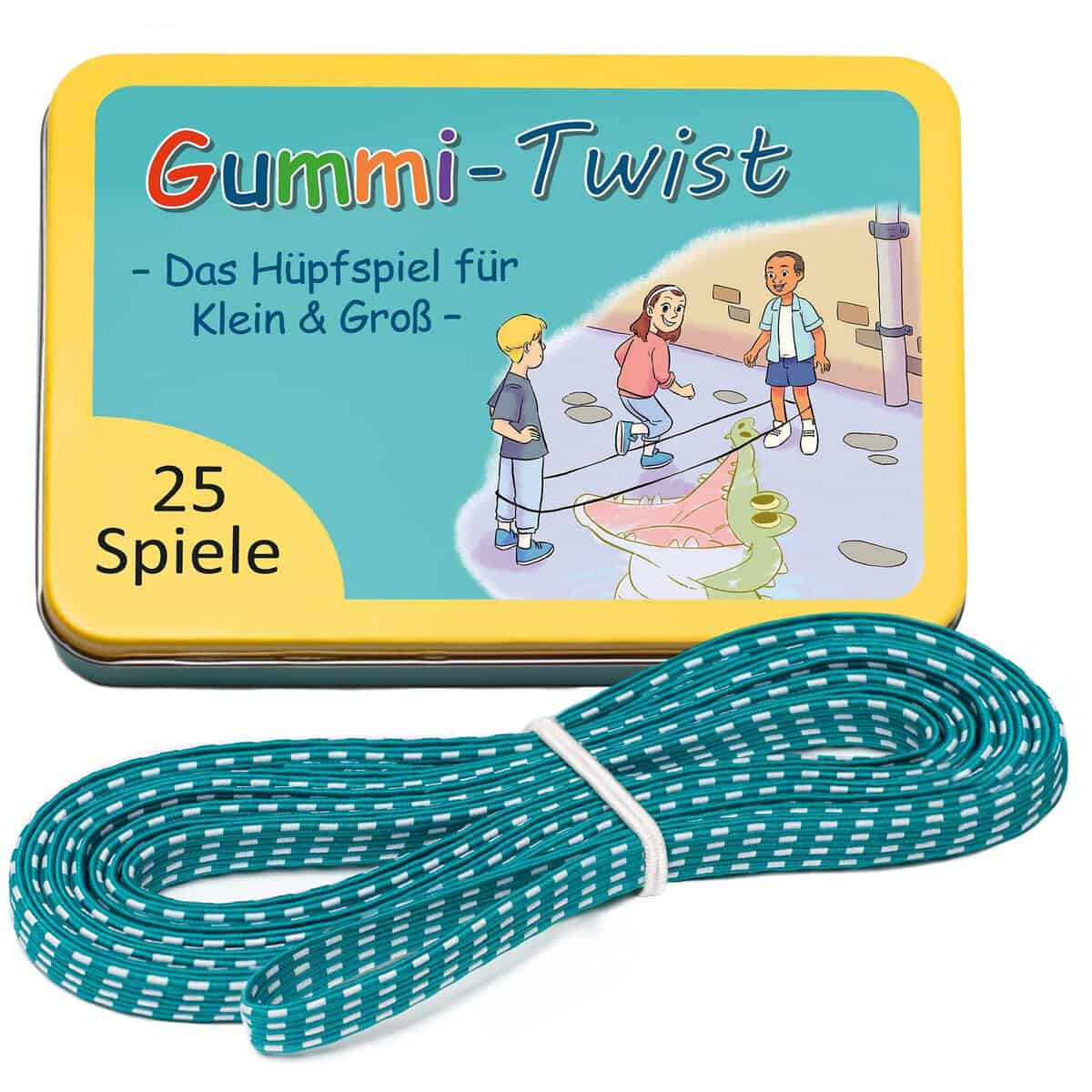 GLÜCKSWOLKE Gummitwist + Buch mit 25 Spiele - Indoor & Outdoor Spielzeug für Kinder ab 6, 7, 8, 9, 10 Jahre I Gummi Twist - Kinderspiele für Einschulung in Schultüte I Geschenke für Mädchen & Junge