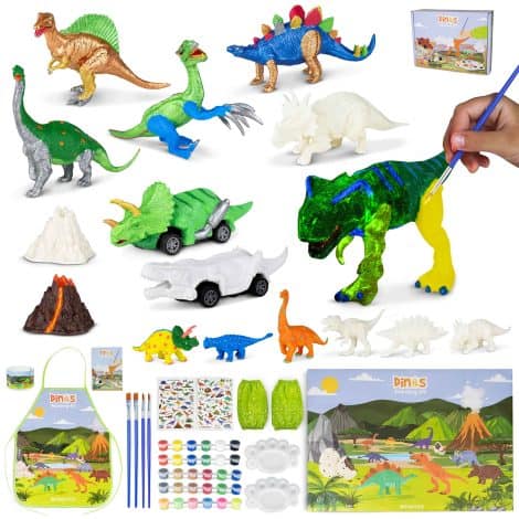 BONNYCO Dinosaurier Mal- und Bastelset mit 16 leuchtenden Figuren für Kinder ab 3 Jahren. Perfekt als Geschenk zu Geburtstag, Weihnachten, Kommunion.