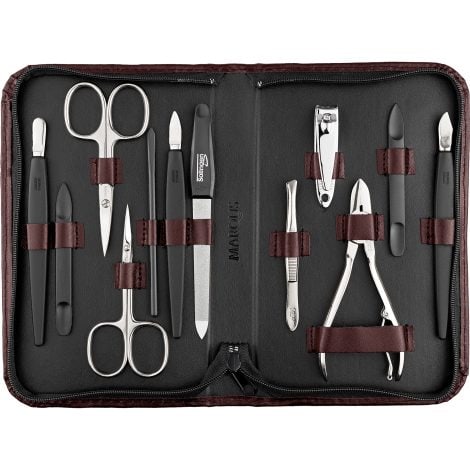 marQus Solingen Mega Maniküre Set für Damen und Herren, 12-teilig, inklusive Luxus-Echtleder-Etui. Ideal für Maniküre und Pediküre.